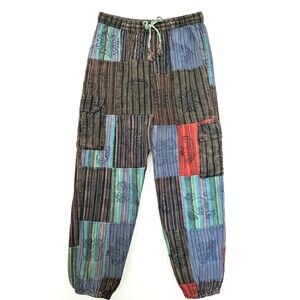 XL, Bohemian Cotton Patchwork Pants: Colorful design with five pockets